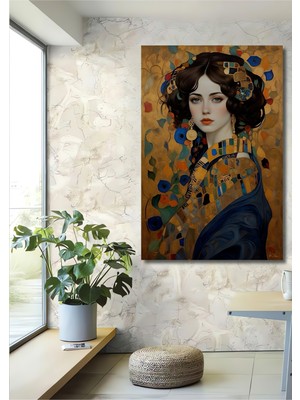 Teona Ahşap Altın Desenli Kadın Portresi Yağlı Boya Görünümlü Modern Sanat Ahşap Dekoratif Tablo