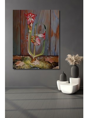 Teona Ahşap Amaryllis Çiçekli Yağlı Boya Görünümlü Ahşap Dekoratif Ev,antre,salon,ofis,mutfak,yatak Odası Tablo