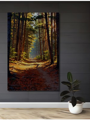 Teona Ahşap Orman Yolu Gün Işığı Suluboya Görünümlü Dekoratif Ahşap Ev,antre,salon,ofis,mutfak,yatak Odası Tablo