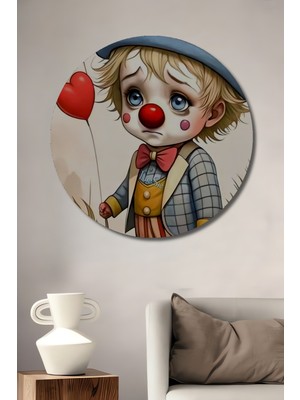 Teona Ahşap Üzgün Palyaço Çocuk Sulu Boya Görünümlü Sanat Ahşap Dekoratif Tablo Yuvarlak Duvar Tablosu