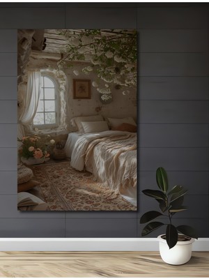 Teona Ahşap Bohem Çiçekli Yatak Odası Yağlı Boya Görünümlü Dekoratif Ahşap Ev,antre,salon,ofis,mutfak Tablo
