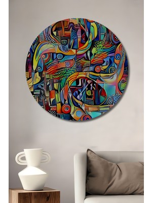 Teona Ahşap Renkli Soyut Rüyalar Yağlı Boya Görünümlü Ahşap Dekoratif Tablo Yuvarlak Duvar Tablosu