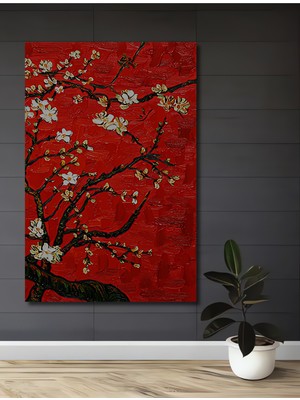 Teona Ahşap Vincent Van Gogh Tarzı Ağaç Çiçekleri Yağlı Boya Görünümlü Ahşap Dekoratif Ev,antre,salon Tablo