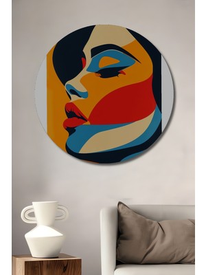 Teona Ahşap Soyut Kadın Portresi Yağlı Boya Görünümlü Ahşap Dekoratif Tablo Yuvarlak Duvar Tablosu