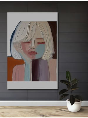 Teona Ahşap Düşünceli Kadın Portresi Yağlı Boya Görünümlü Modern Sanat Ahşap Dekoratif Ev,antre,salon Tablo
