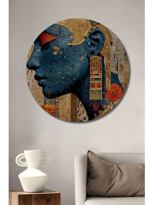 Teona Ahşap Mistik Mısır Kraliçesi Yağlı Boya Görünümlü Ahşap Dekoratif Tablo Yuvarlak Duvar Tablosu