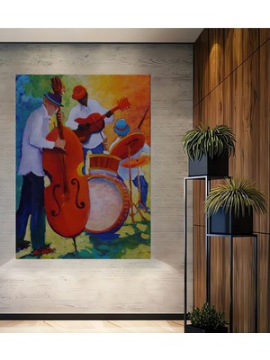 Teona Ahşap Canlı Müzik Grubu Yağlı Boya Görünümlü Ahşap Dekoratif Ev,antre,salon,ofis,mutfak,yatak Odası Tablo