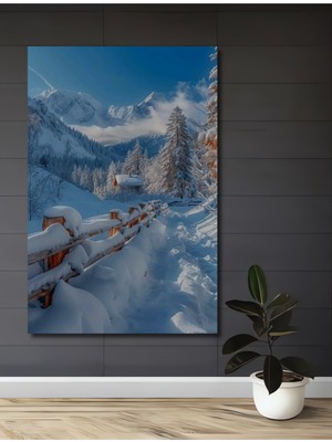 Teona Ahşap Kış Ormanı Manzarası Sulu Boya Görünümlü Ahşap Dekoratif Ev,antre,salon,ofis,mutfak Tablo