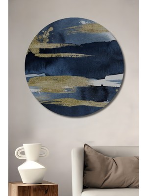 Teona Ahşap Altın Vurgulu Lacivert Soyut Sulu Boya Görünümlü Ahşap Dekoratif Tablo Yuvarlak Duvar Tablosu