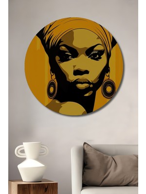 Teona Ahşap Afrikalı Kadın Portresi Yağlı Boya Görünümlü Soyut Sanat Ahşap Dekoratif Tablo Yuvarlak Duvar Tablosu