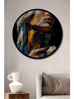 Teona Ahşap Kadın Portresi Yağlı Boya Görünümlü Modern Sanat Ahşap Dekoratif Tablo Yuvarlak Duvar Tablosu