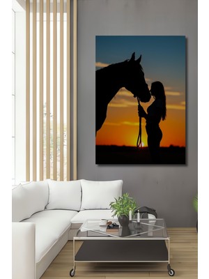Teona Ahşap Gün Batımı At Silüeti Kadın Ahşap Dekoratif Ev,antre,salon,ofis,mutfak,yatak Odası Tablo