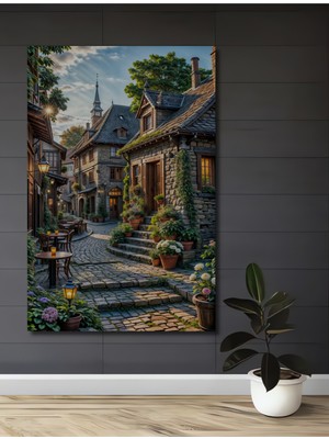 Teona Ahşap Tarihi Taş Sokak Manzarası Yağlı Boya Görünümlü Dekoratif Ahşap Ev,antre,salon,ofis,mutfak Tablo