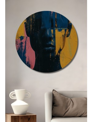 Teona Ahşap Modern Kadın Portresi Yağlı Boya Görünümlü Ahşap Dekoratif Tablo Yuvarlak Duvar Tablosu