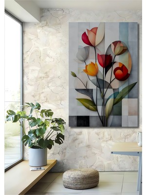 Teona Ahşap Modern Soyut Lale Yağlı Boya Görünümlü Ahşap Dekoratif Ev,antre,salon,ofis,mutfak,yatak Odası Tablo