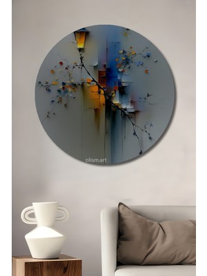 Teona Ahşap Sokak Lambası Işığında Soyut Desenler Yağlı Boya Görünümlü Dekoratif Ahşap Tablo Yuvarlak Duvar Tablosu