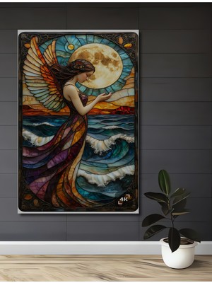 Teona Ahşap Melek Kanatlı Ay Kadın Ahşap Dekoratif Ev,antre,salon,ofis,mutfak,yatak Odası Tablo