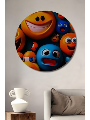 Teona Ahşap Neşeli Yüzler 3D Sanat Dekoratif Ahşap Tablo Yuvarlak Duvar Tablosu