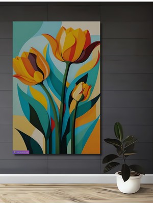 Teona Ahşap Canlı Lale Buketi Yağlı Boya Görünümlü Dekoratif Ahşap Ev,antre,salon,ofis,mutfak,yatak Odası Tablo