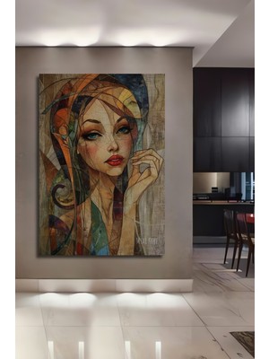 Teona Ahşap Kadın Portresi Yağlı Boya Görünümlü Modern Sanat Ahşap Dekoratif Ev,antre,salon,ofis,mutfak Tablo