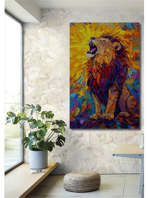 Teona Ahşap Kükreyen Aslan Yağlı Boya Görünümlü Modern Sanat Ahşap Dekoratif Ev,antre,salon,ofis,mutfak Tablo