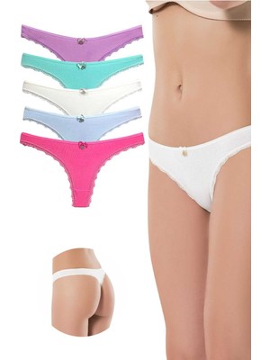 Zenvia 5 Adet Pamuklu Kadın Klasik Dantelli String Tanga (ZNV-556) ZNV_21470