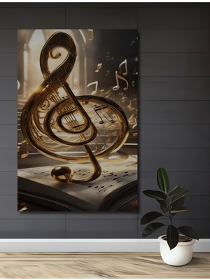 Teona Ahşap Altın Nota Keman Görünümlü Ahşap Dekoratif Ev,antre,salon,ofis,mutfak,yatak Odası Tablo