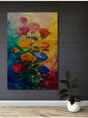 Teona Ahşap Canlı Renklerde Yağlı Boya Görünümlü Gül Buketi Ahşap Dekoratif Ev,antre,salon,ofis,mutfak Tablo