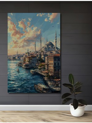 Teona Ahşap Istanbul Boğazı Manzaralı Yağlı Boya Görünümlü Modern Sanat Ahşap Dekoratif Ev,antre,salon Tablo