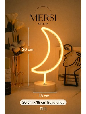 Mersi Shop Ay Neon LED Lamba | Dekoratif Gece Lambası Neon Işık Ev ve Oda Aydınlatması