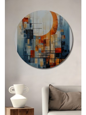 Teona Ahşap Modern Soyut Turuncu Daire Yağlı Boya Görünümlü Ahşap Dekoratif Tablo Yuvarlak Duvar Tablosu