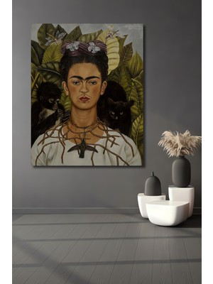 Teona Ahşap Frida Kahlo Kedi Maymun Kuş Kelebek Yağlı Boya Görünümlü Dekoratif Ahşap Ev,antre,salon,ofis Tablo