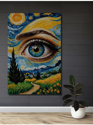 Teona Ahşap Büyük Gözlü Yıldızlı Gece Görünümlü Ahşap Dekoratif Ev,antre,salon,ofis,mutfak,yatak Odası Tablo