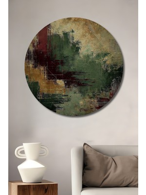 Teona Ahşap Soyut Dokunuşlar Yağlı Boya Görünümlü Ahşap Dekoratif Tablo Yuvarlak Duvar Tablosu