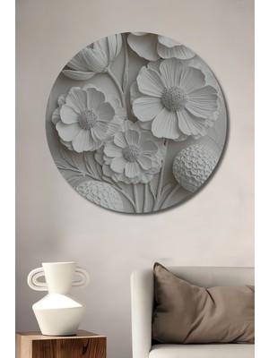 Teona Ahşap Kabartma Çiçek Buketi Yağlı Boya Görünümlü Dekoratif Ahşap Tablo Yuvarlak Duvar Tablosu