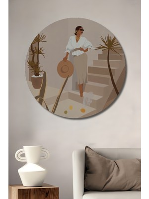 Teona Ahşap Modern Kadın Merdiven Sanat Ahşap Dekoratif Tablo Yuvarlak Duvar Tablosu