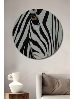 Teona Ahşap Etkileyici Zebra Gözü Yağlı Boya Görünümlü Ahşap Dekoratif Tablo Yuvarlak Duvar Tablosu