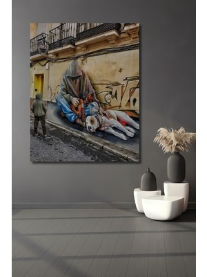 Teona Ahşap Hoodie Giysisi Içinde Insan ve Köpekler Yağlı Boya Görünümlü Ahşap Dekoratif Ev,antre,salon Tablo