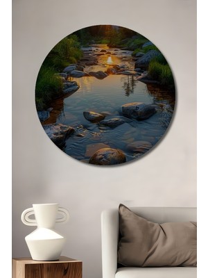 Teona Ahşap Görünmez Işıkların Büyülü Akışı Sulu Boya Görünümlü Ahşap Dekoratif Tablo Yuvarlak Duvar Tablosu