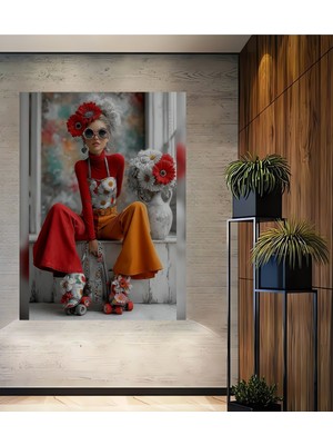 Teona Ahşap Bohem Tarz Çiçek Desenli Kadın Yağlı Boya Görünümlü Ahşap Dekoratif Ev,antre,salon,ofis,mutfak Tablo