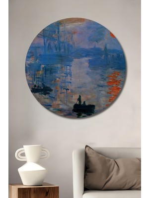 Teona Ahşap Güneşin Doğuşu Izlenimi Yağlı Boya Görünümlü Dekoratif Ahşap Tablo Yuvarlak Duvar Tablosu