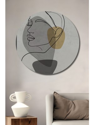 Teona Ahşap Minimalist Soyut Kadın Portresi Yağlı Boya Görünümlü Ahşap Dekoratif Tablo Yuvarlak Duvar Tablosu