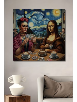 Teona Ahşap Frida Kahlo Mona Lisa Kart Oyunu Yağlı Boya Görünümlü Dekoratif Ahşap Ev,antre,salon,ofis Tablo
