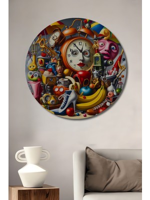 Teona Ahşap Sürrealist Zaman Karpuzu Görünümlü Ahşap Dekoratif Tablo Yuvarlak Duvar Tablosu