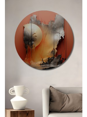 Teona Ahşap Soyut Damla Sanat Yağlı Boya Görünümlü Ahşap Dekoratif Tablo Yuvarlak Duvar Tablosu