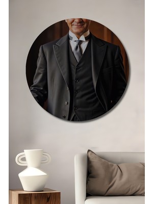 Teona Ahşap Mustafa Kemal Atatürk Yağlı Boya Görünümlü Ahşap Dekoratif Tablo Yuvarlak Duvar Tablosu