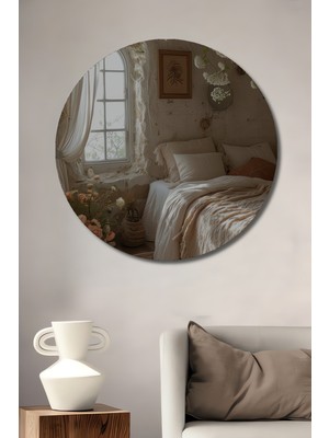 Teona Ahşap Bohem Çiçekli Yatak Odası Yağlı Boya Görünümlü Dekoratif Ahşap Tablo Yuvarlak Duvar Tablosu