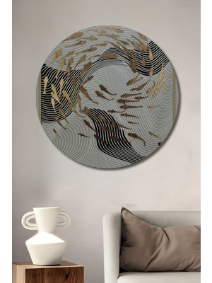 Teona Ahşap Altın Balık Sürüsü Modern Sanat Ahşap Dekoratif Tablo Yuvarlak Duvar Tablosu