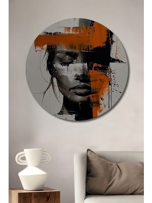 Teona Ahşap Portre Soyut Yağlı Boya Görünümlü Ahşap Dekoratif Tablo Yuvarlak Duvar Tablosu
