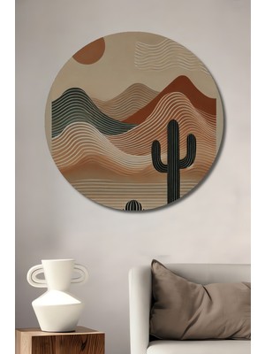 Teona Ahşap Bohem Çöl Manzarası Sulu Boya Görünümlü Dekoratif Ahşap Tablo Yuvarlak Duvar Tablosu